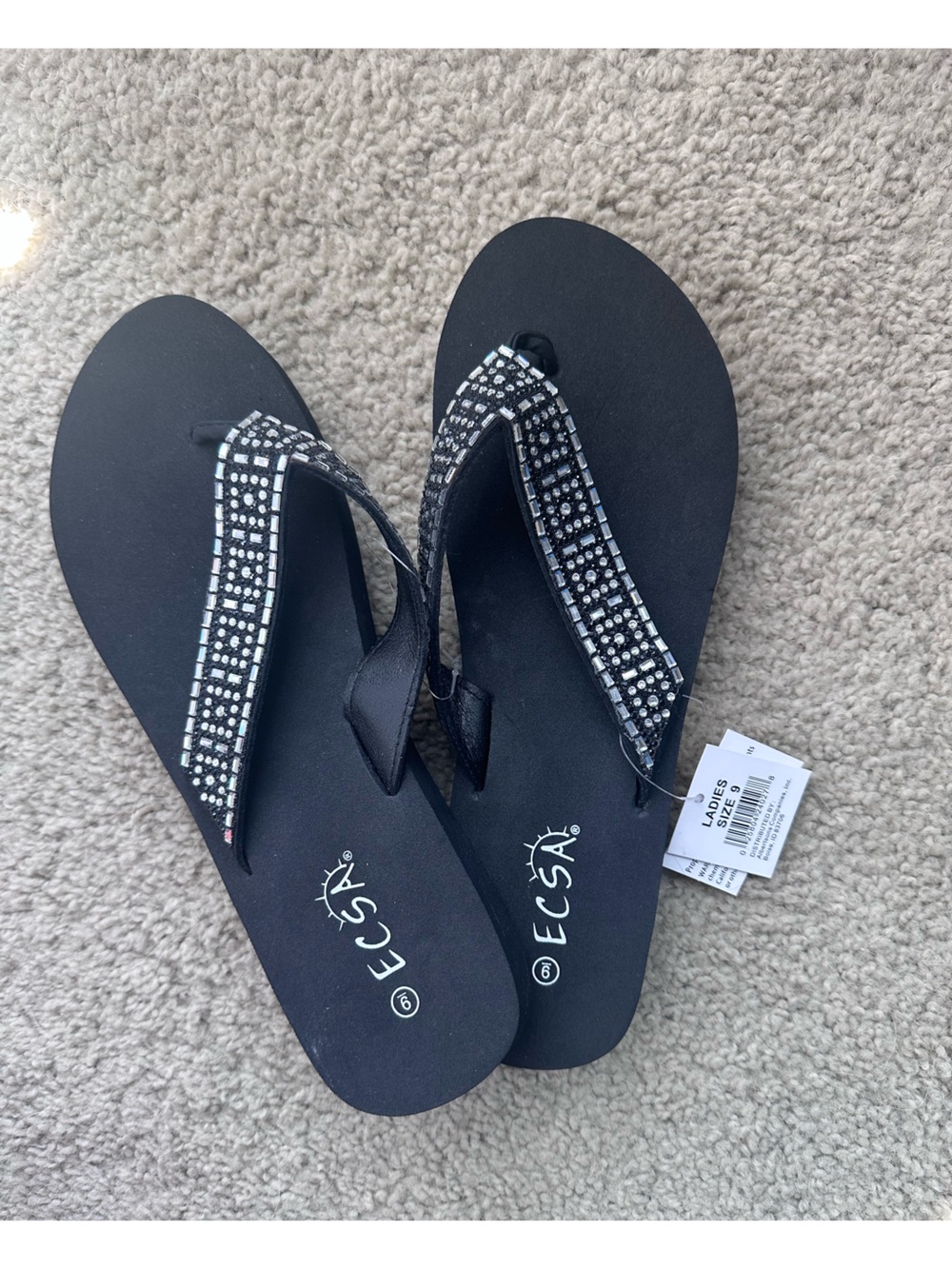 Women's Black Embellished Flip Flops